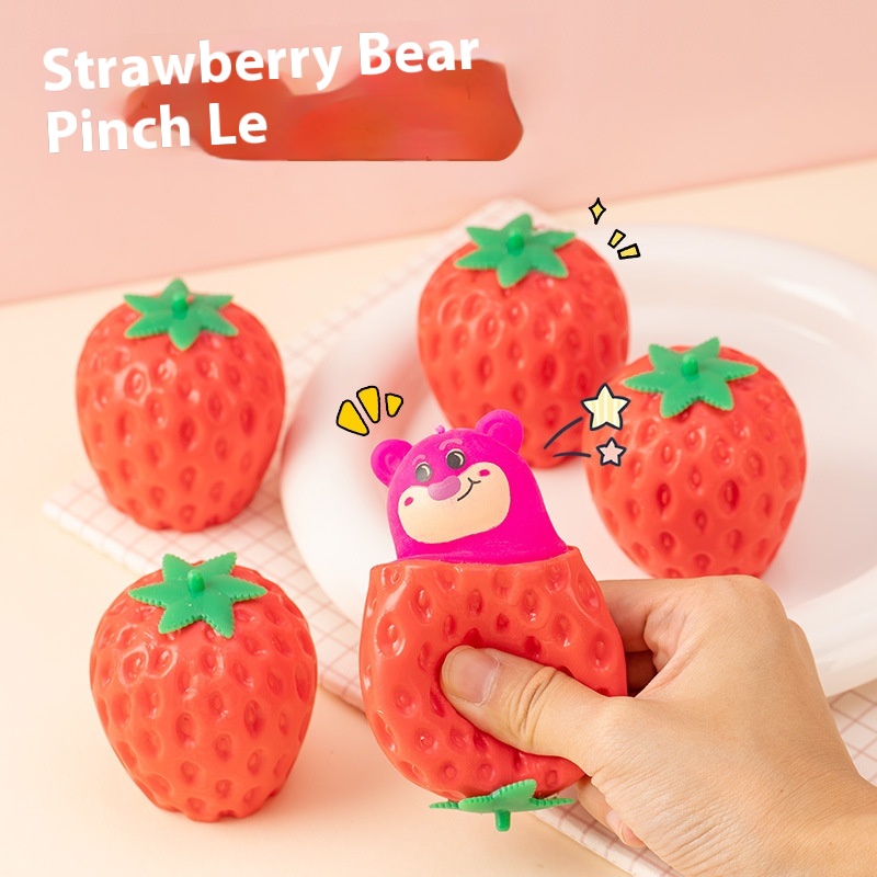 Creative novelty hot-selling Squeeze Strawberry bear squeeze Cup pocket small animal pinch music decompression toy supply wholesale