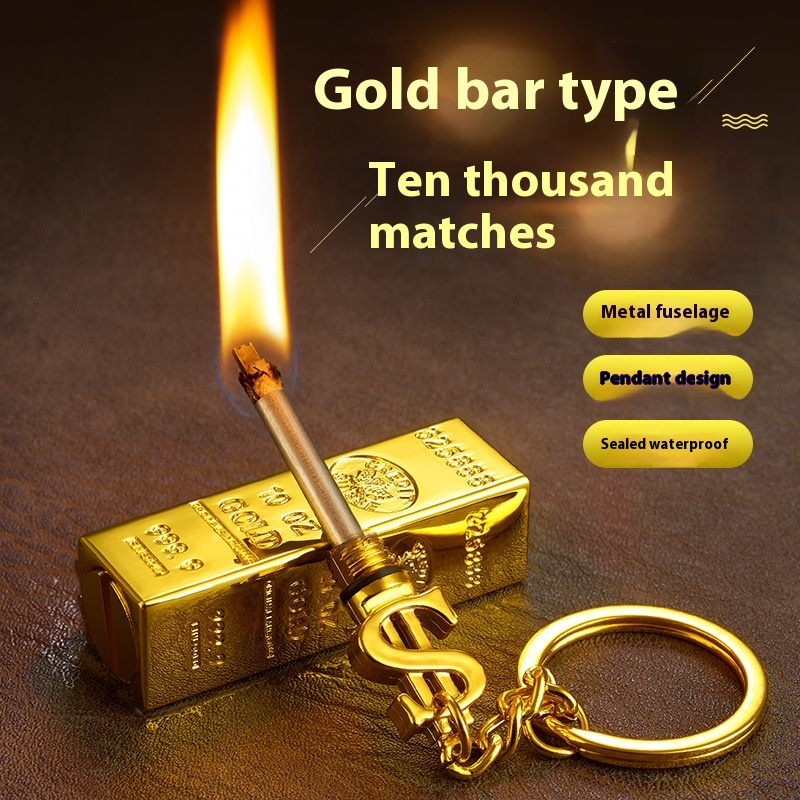 Shake the sound fast gold bar small match all-metal multi-functional key chain ten thousand matches lighter a generation of hair