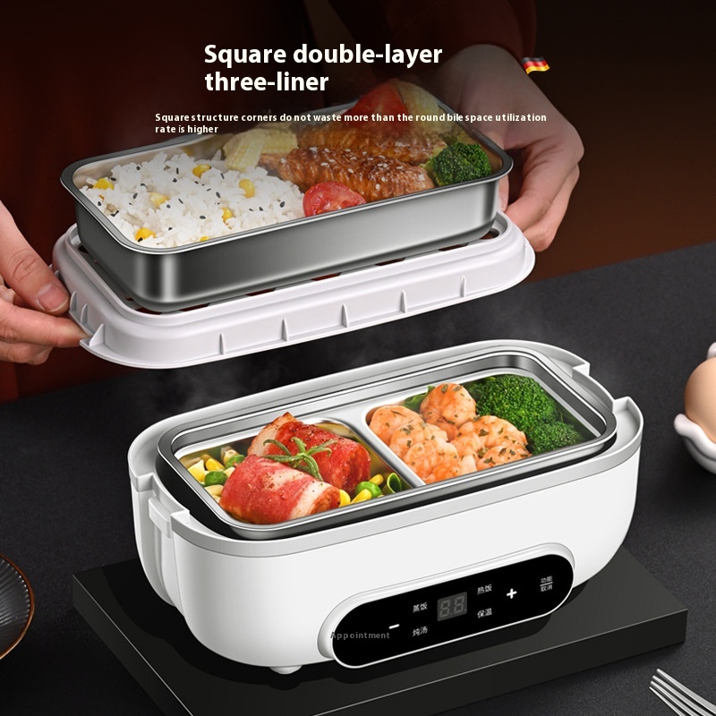 Double-layer insulated electric lunch box office worker heating lunch box plug-in water-free intelligent reservation cooking breakfast machine