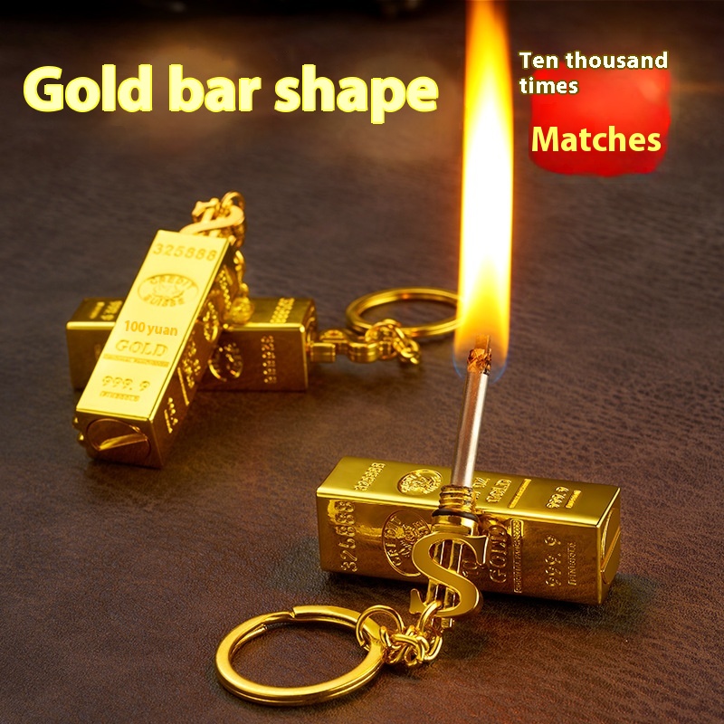 Shake the sound fast gold bar small match all-metal multi-functional key chain ten thousand matches lighter a generation of hair