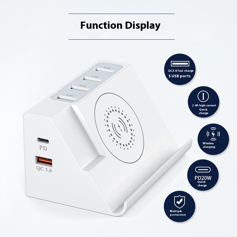 多功能无线充电器 75w 多接口 USB 充电器 typec 20w 无线充电器 适用于苹果 华为