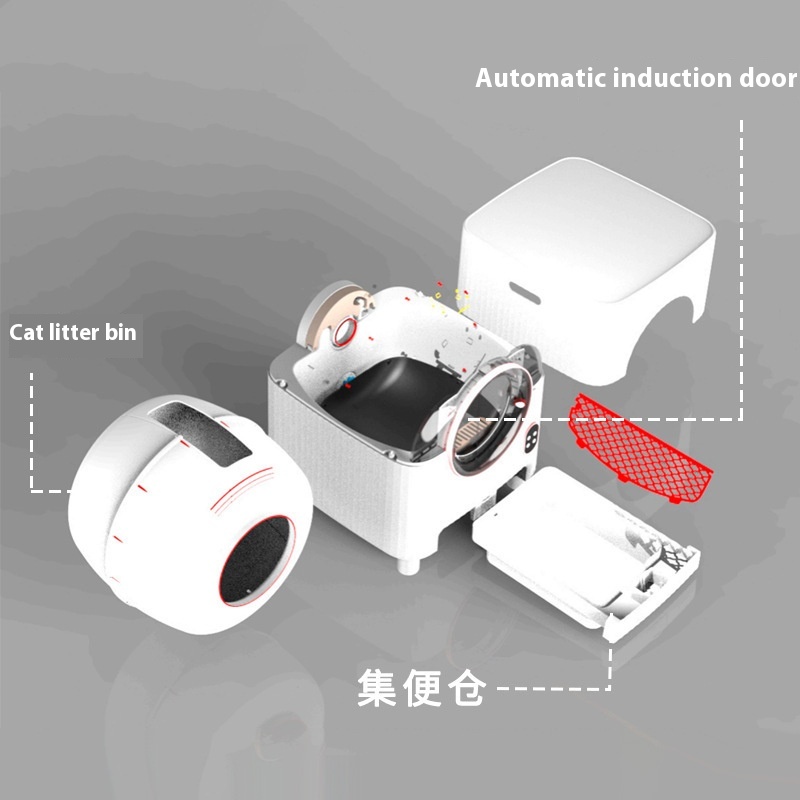 Tandas kucing automatik pintar tertutup dengan kapasiti besar, tandas kucing dengan operasi jauh, penghilang bau, dan penyodok najis automatik.