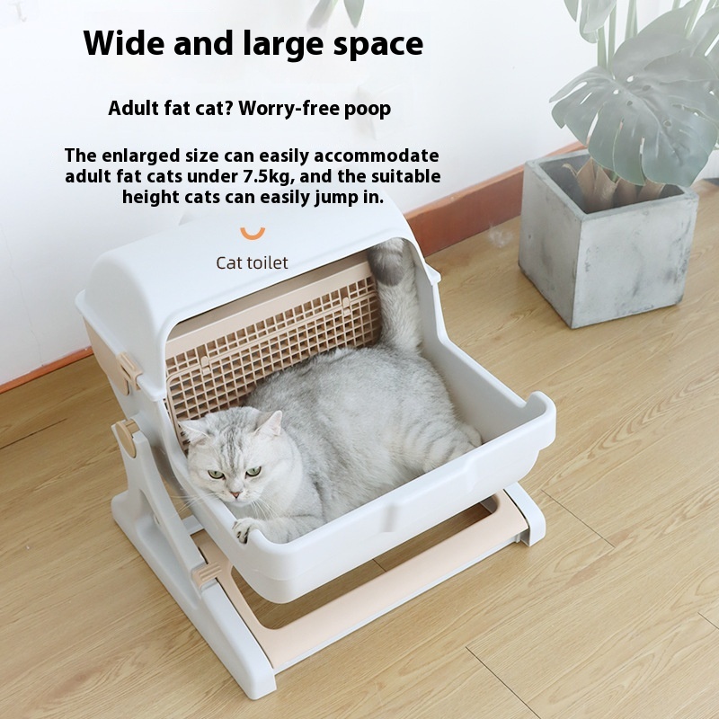 Leyoupai Tilt Cat Toilet Extra Large Semi-automatic Cat Toilet Pet Toilet Semi-closed Filter Cat Litter Basin