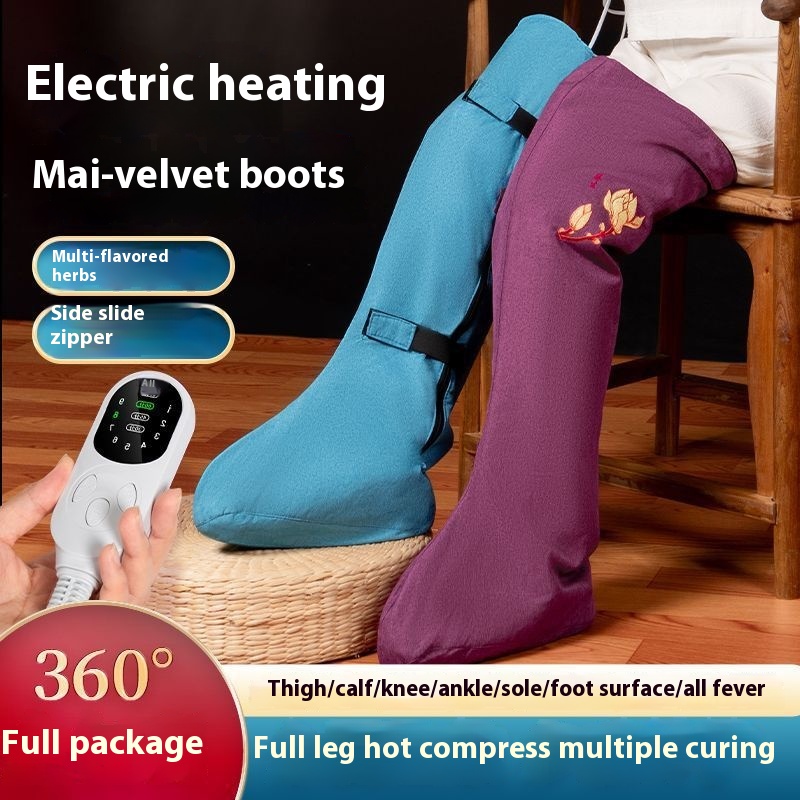 Electric heating moxa velvet boots moxibustion knee pad hot compress ankle protection old cold leg warm knee joint leg warm foot