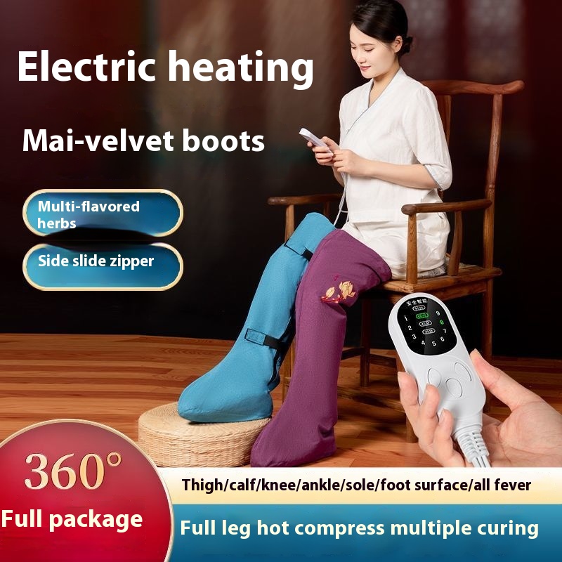 Electric heating moxa velvet boots moxibustion knee pad hot compress ankle protection old cold leg warm knee joint leg warm foot