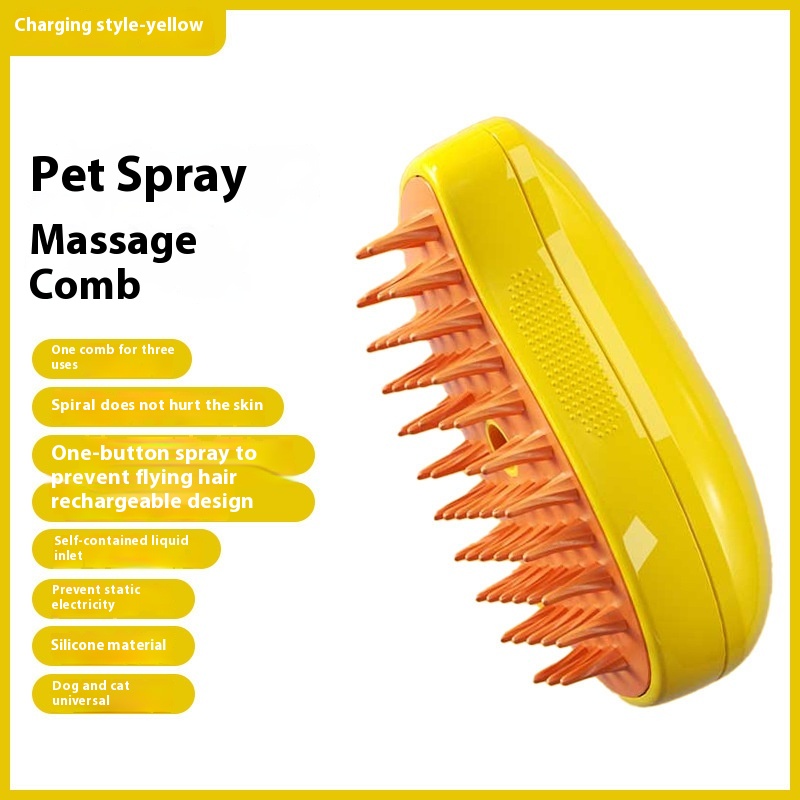 Pet Rechargeable Wash-Free Comb Cats and Dogs Pet Electric Spray Hair Removal Comb One-Button Spray Anti-Fly Hair Massage Comb