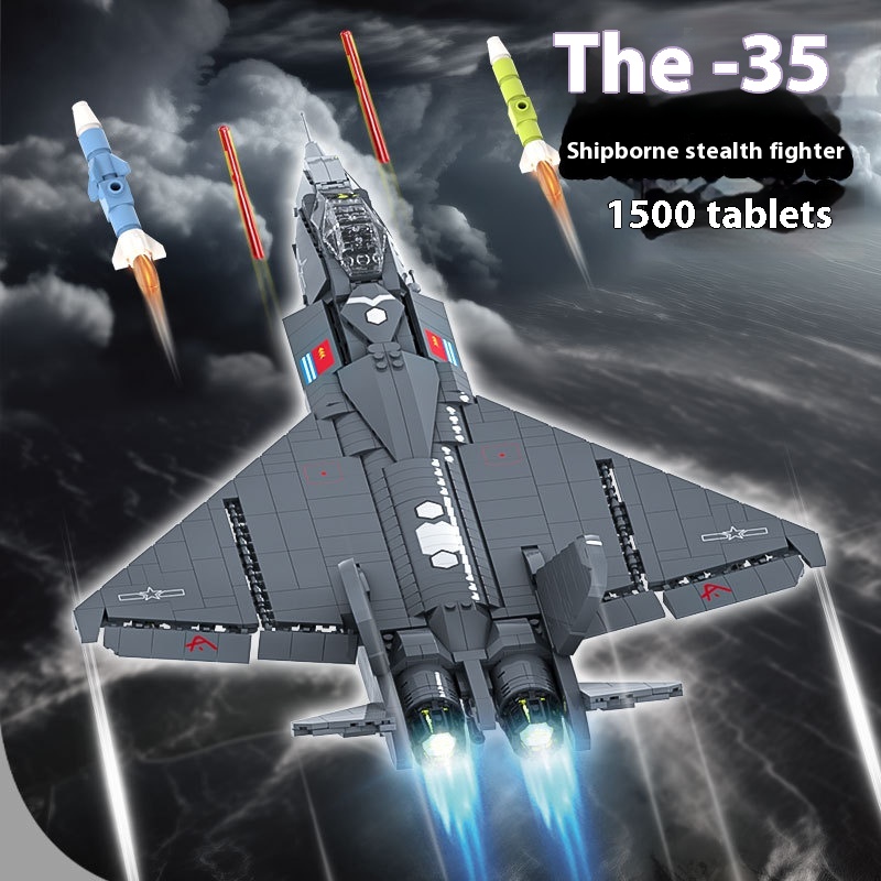 J-35 New Stealth Carrier-based Aircraft Fujian Aircraft Carrier Navy Air Force Assembled Building Blocks Small Particle Toy Fighter