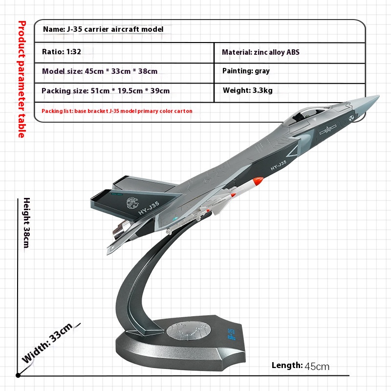 1:32 J-35 aircraft model J-35 fighter model J35 carrier aircraft model alloy simulation aircraft model