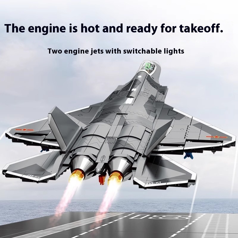 Chinese Building Blocks Military J-35 Carrier-based Fighter 202255 Aviation Carrier-based Vertical takeoff and landing Fighter Assembled Puzzle