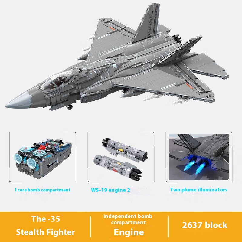 Wonderful J-35 Assembled Building Blocks Carrier-based Fighter Military Huge Assembled Aircraft Model Boy Enlightenment 23017