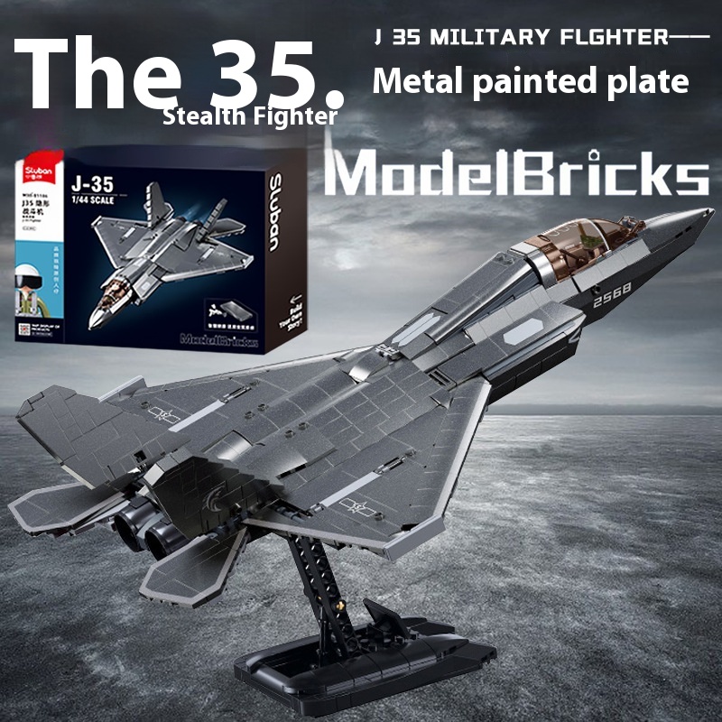 Little Luban B1186-87 J -35 J -20 Su -27 Su -57 Fighting helicopter Model Assembled Building Blocks Toy