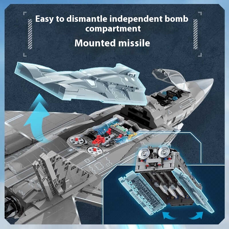 Wonderful J-35 Assembled Building Blocks Carrier-based Fighter Military Huge Assembled Aircraft Model Boy Enlightenment 23017