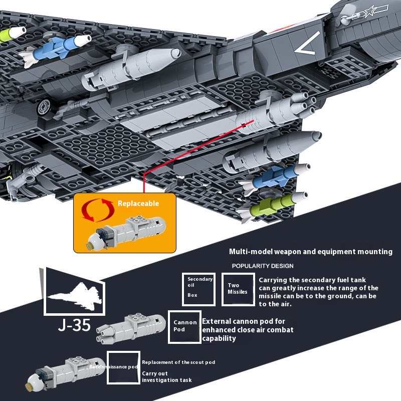 J-35 New Stealth Carrier-based Aircraft Fujian Aircraft Carrier Navy Air Force Assembled Building Blocks Small Particle Toy Fighter