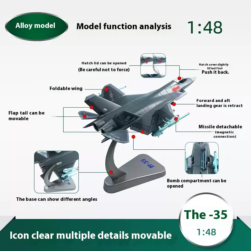 J-35 fighter jet model alloy simulation J35 carrier-based aircraft model military figurine veteran memorial collection