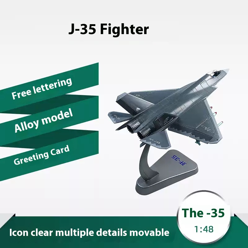 J-35 fighter jet model alloy simulation J35 carrier-based aircraft model military figurine veteran memorial collection