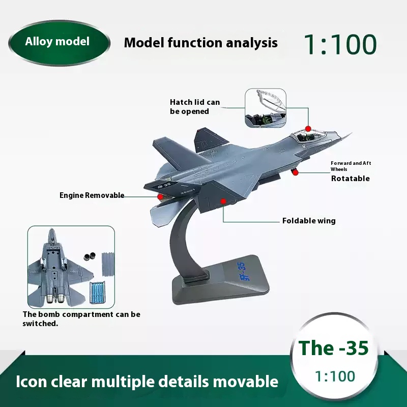 J-35 fighter jet model alloy simulation J35 carrier-based aircraft model military figurine veteran memorial collection