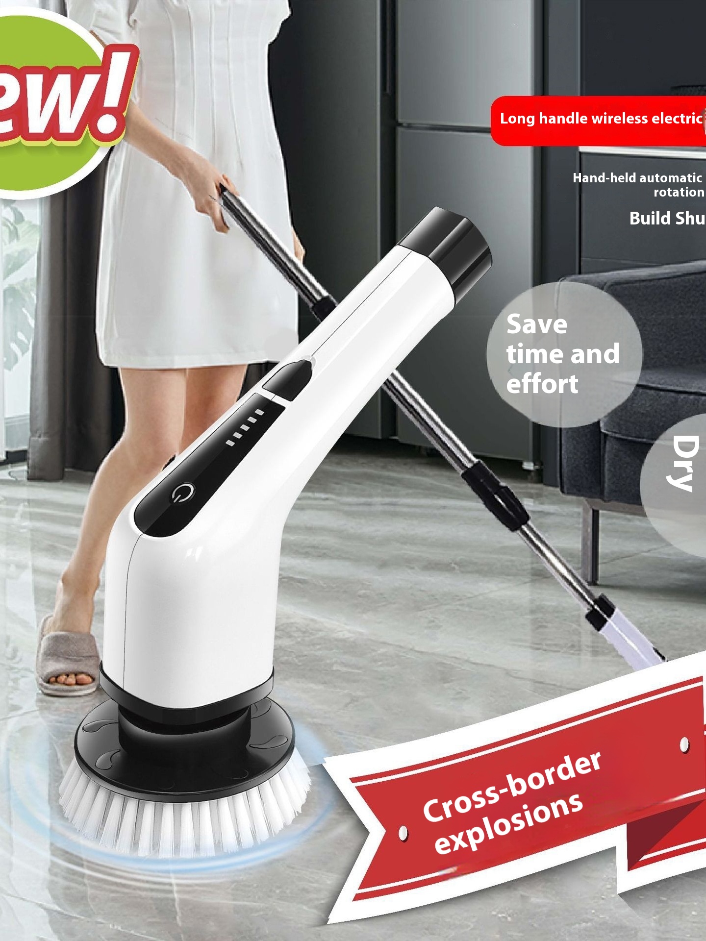 Europe, America, Germany, Japan imported technology 7-in-1 wireless electric cleaning brush with a long handle, retractable bathroom toilet floor.