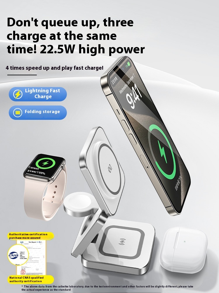 3-in-1 Wireless Charger Magnetic Fast Charging Folding Portable Desktop Stand Compatible with Huawei Mate 60 Pro Phone PUAR70 Samsung Earbuds Apple 15 Pro/Mate 30 Charging Dock