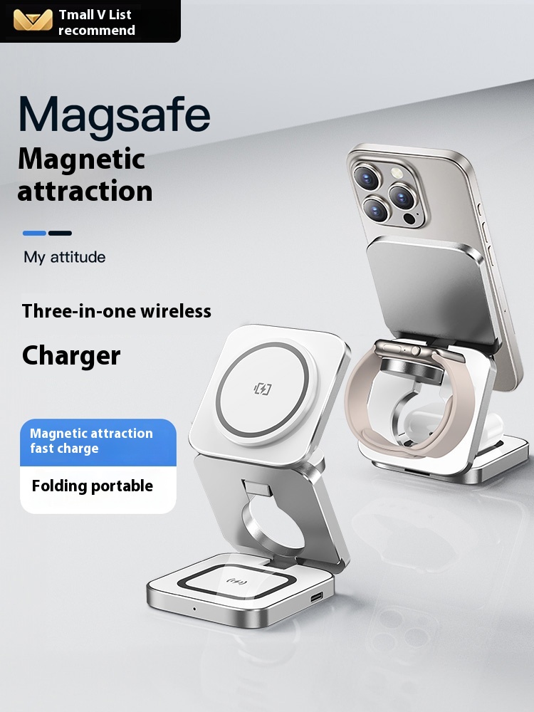 3-in-1 Wireless Charger Magnetic Fast Charging Folding Portable Desktop Stand Compatible with Huawei Mate 60 Pro Phone PUAR70 Samsung Earbuds Apple 15 Pro/Mate 30 Charging Dock