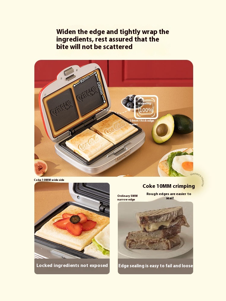 Coca-Cola Breakfast Machine Home Fully Automatic Heating Small Sandwich Waffle Maker Multifunctional Toaster