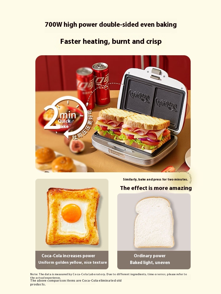 Coca-Cola Breakfast Machine Home Fully Automatic Heating Small Sandwich Waffle Maker Multifunctional Toaster