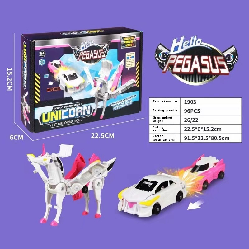 Unicorn fusion collision magical transformation sky wing Pegasus bouncing car magnetic transformation robot stress relief toy