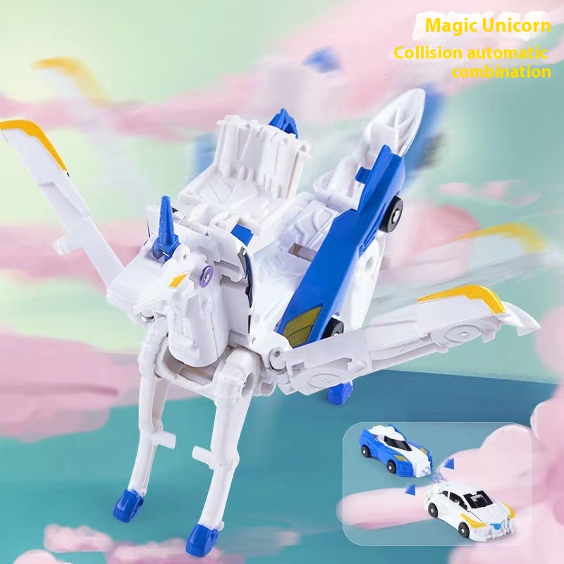 Unicorn fusion collision magical transformation sky wing Pegasus bouncing car magnetic transformation robot stress relief toy